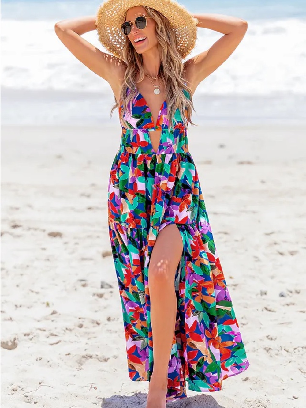 Vibrant Multicolor Floral Maxi One-Piece Dress
